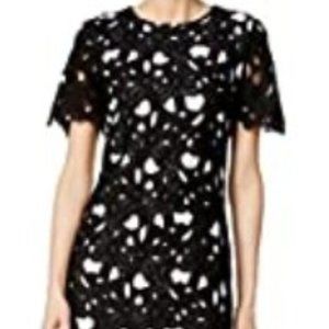 Calvin Klein Women's Petite Floral Lace Shift Dress, Black/White, 12P